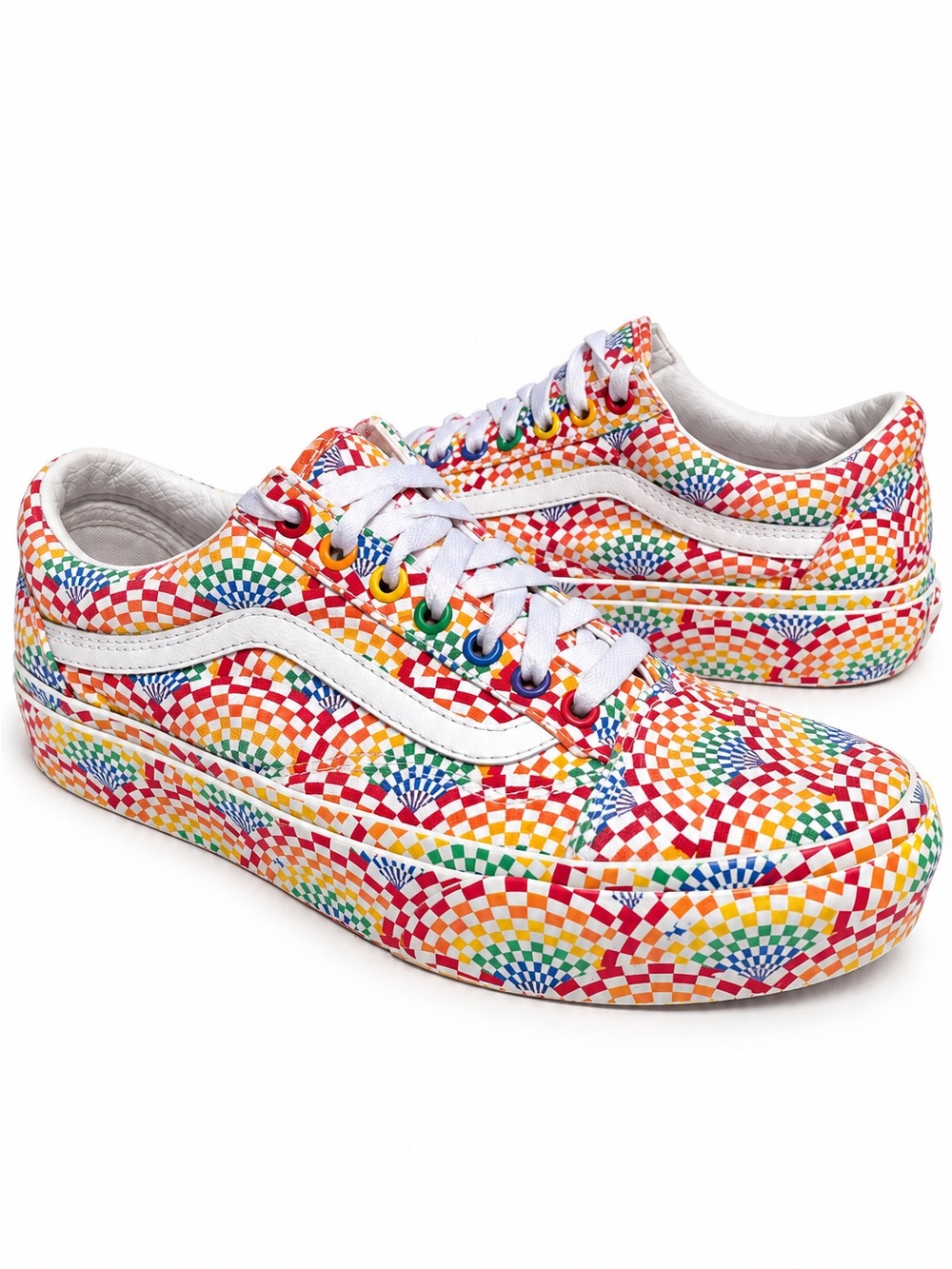 Vans Old Skool Mulitcolor Rainbow Fan Print Pride Sneakers Womens 9 Mens 7.5